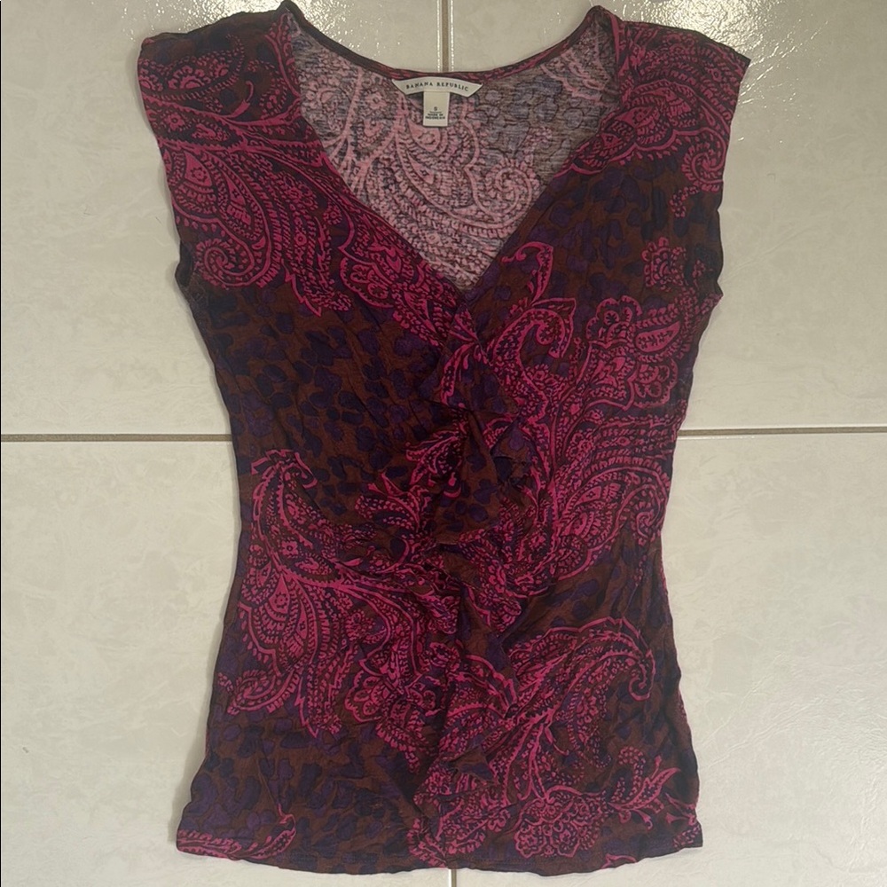 Banana Republic Pink and Purple Cap Sleeve Shirt